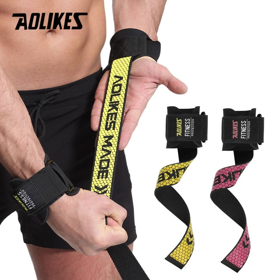 Yellow weightlifting grip strap worn on wrist – Aolikes