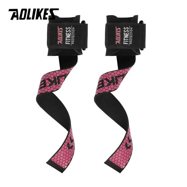 Pink weightlifting grip straps – pair