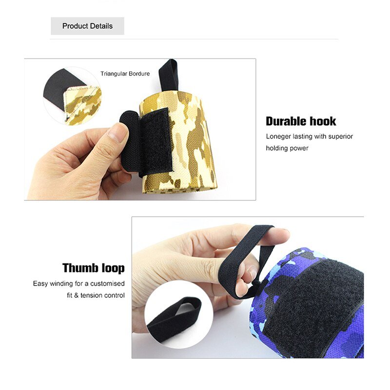 Camo wrist wrap details – durable hook and thumb loop