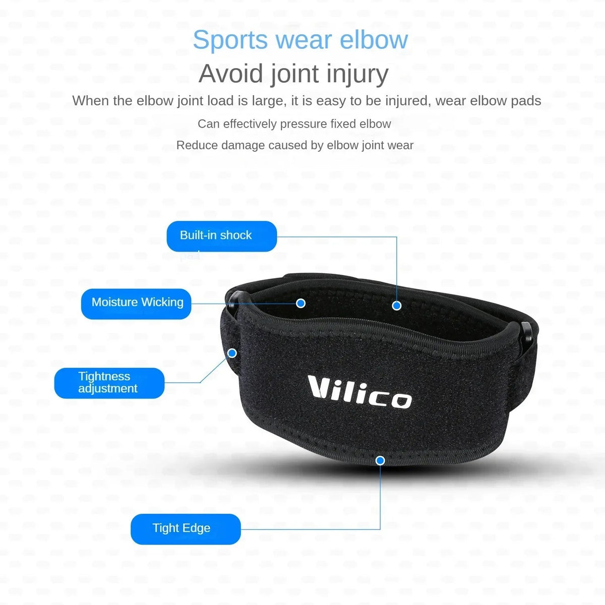 Elbow support strap features – shock absorption, adjustable compression