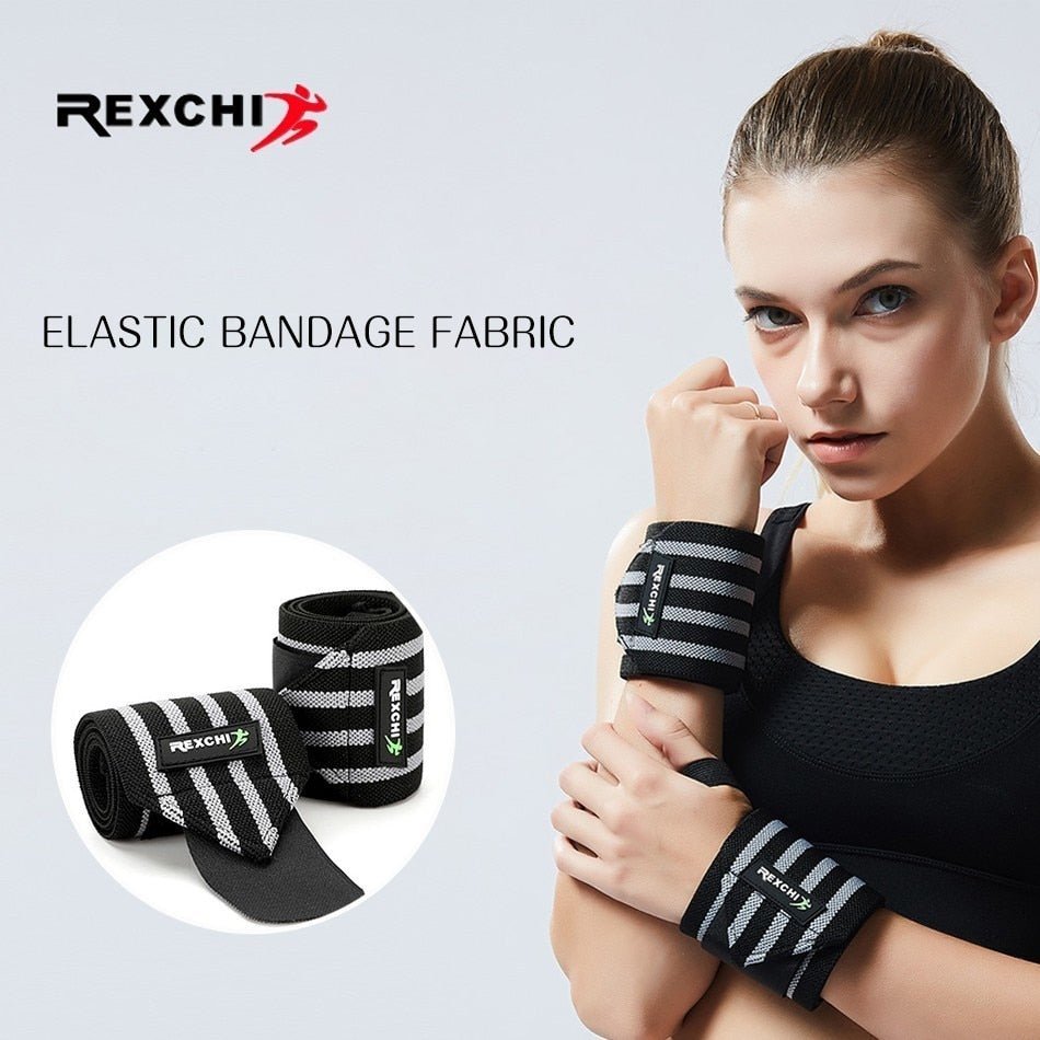Woman wearing Rexchi elastic wrist wraps