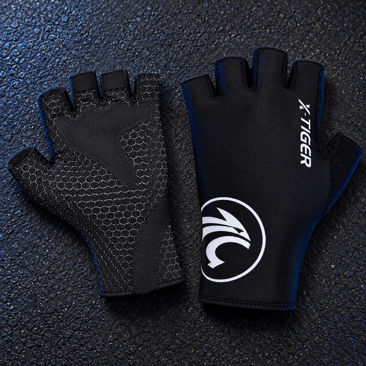 X-Tiger cycling gloves black – palm grip and back view