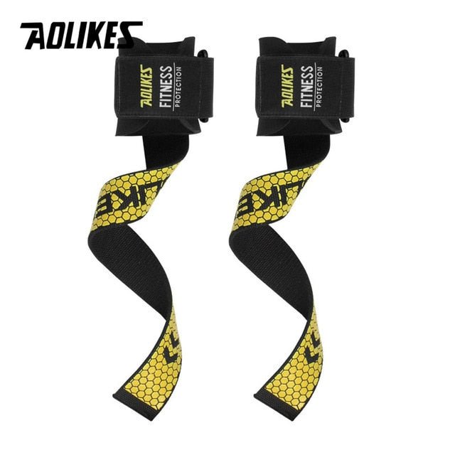 Yellow weightlifting grip straps – pair