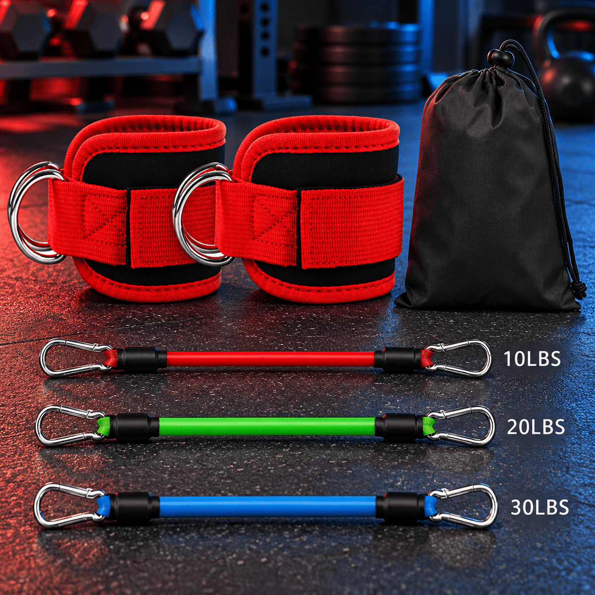 Ankle Resistance Band Set with Padded Cuffs - Eleva Labs