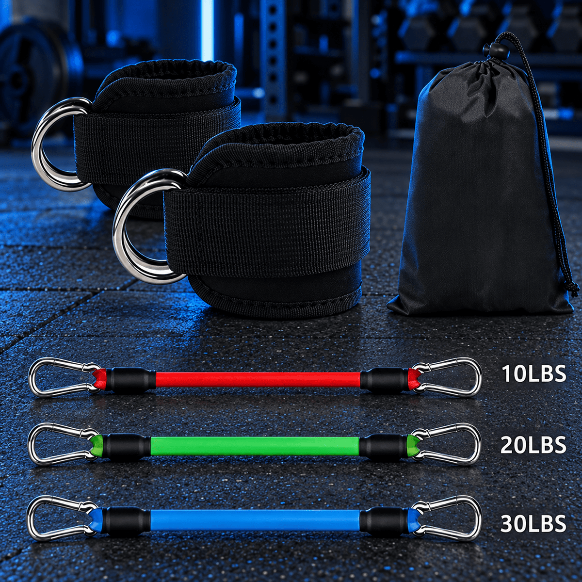 Ankle Resistance Band Set with Padded Cuffs - Eleva Labs