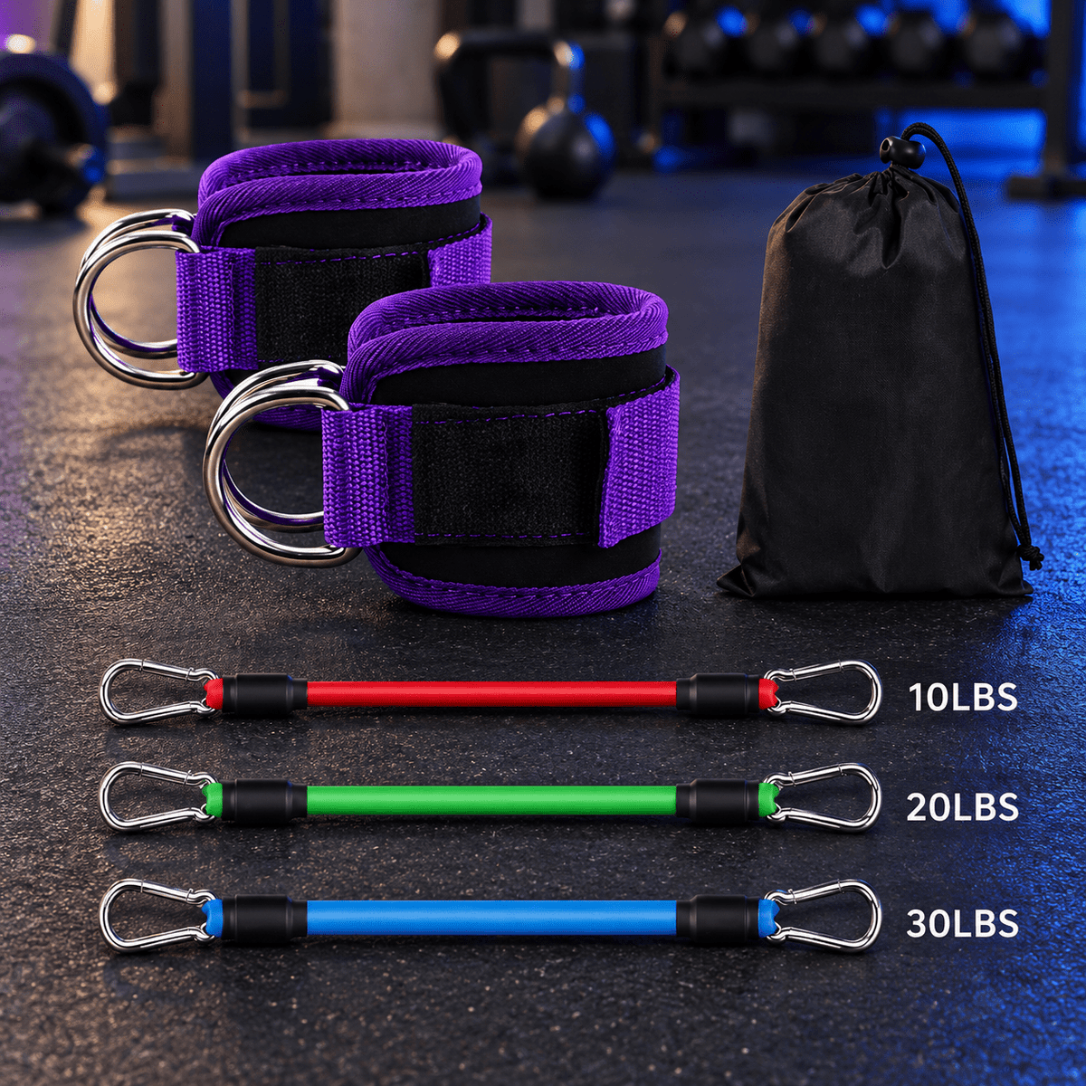 Ankle Resistance Band Set with Padded Cuffs - Eleva Labs