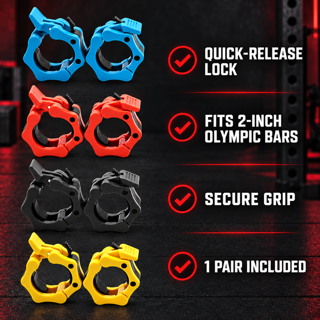 2-Inch Olympic Barbell Collars – Quick-Release Weight Clips (1 Pair)