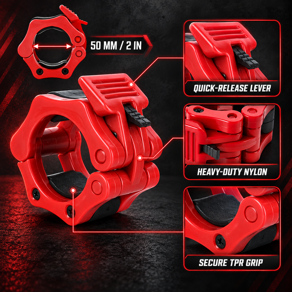 2-Inch Olympic Barbell Collars – Quick-Release Weight Clips (1 Pair)