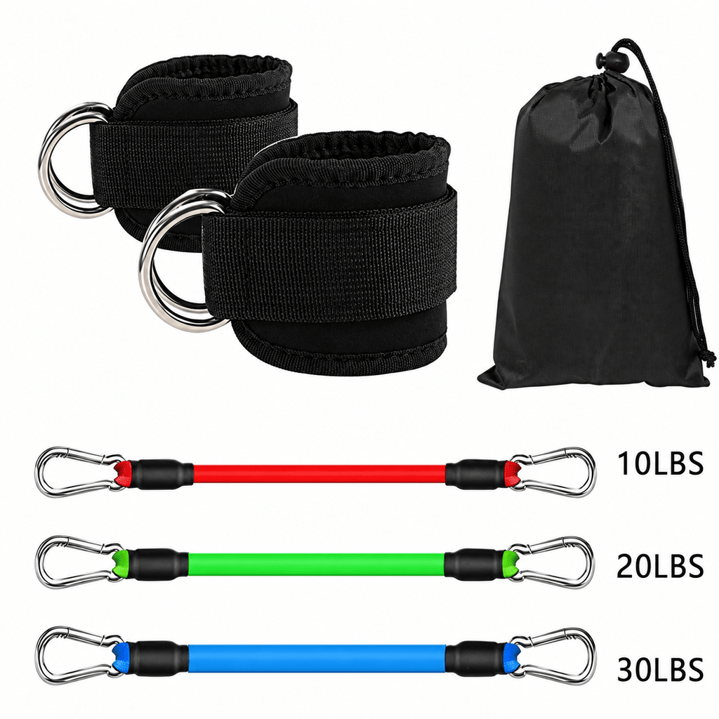 Ankle Resistance Band Set with Padded Cuffs - Eleva Labs